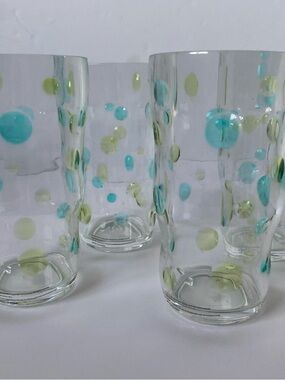 Plastic Tumbler Set Of 4 New Clear Work Blue Polka Dots Outdoor Picnic Boat 6”